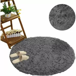 Round Shaggy Rug Strado 90×90 cm GreyNight by Strado — 90x90 cm round shag pile rug