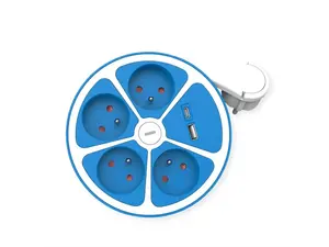 Power extension strip ROLINE 19.07.2343 — 3 m cable, 4 AC outlets (Type E), 250 V, 3600 W, indoor, blue/white