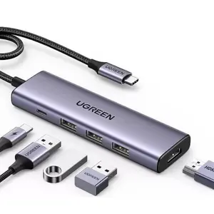 UGREEN laptop dock 15596 USB 3.2 Gen 1 Type-A + Type-C, 3× USB-A, 1× USB-C PD 100W, 1× HDMI 2.0, aluminium