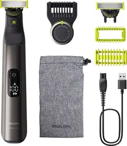 Philips OneBlade Pro 360 QP6552/15 Face and Body Trimmer with LED Display, Stainless Steel Blade, Battery Power, and Chrome Finish