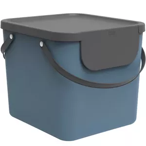 Plastic storage container rotho Albula 40 L rectangular, blue, 40 L capacity, hanger hole, 400×358×340 mm