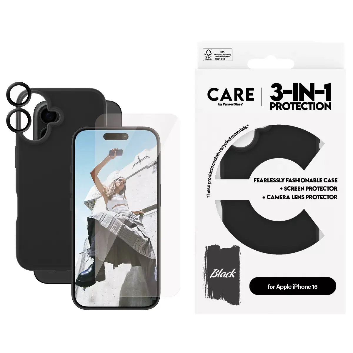 3-в-1 комплект чехол PanzerGlass CARE by Fashion iPhone 16 Photo 2