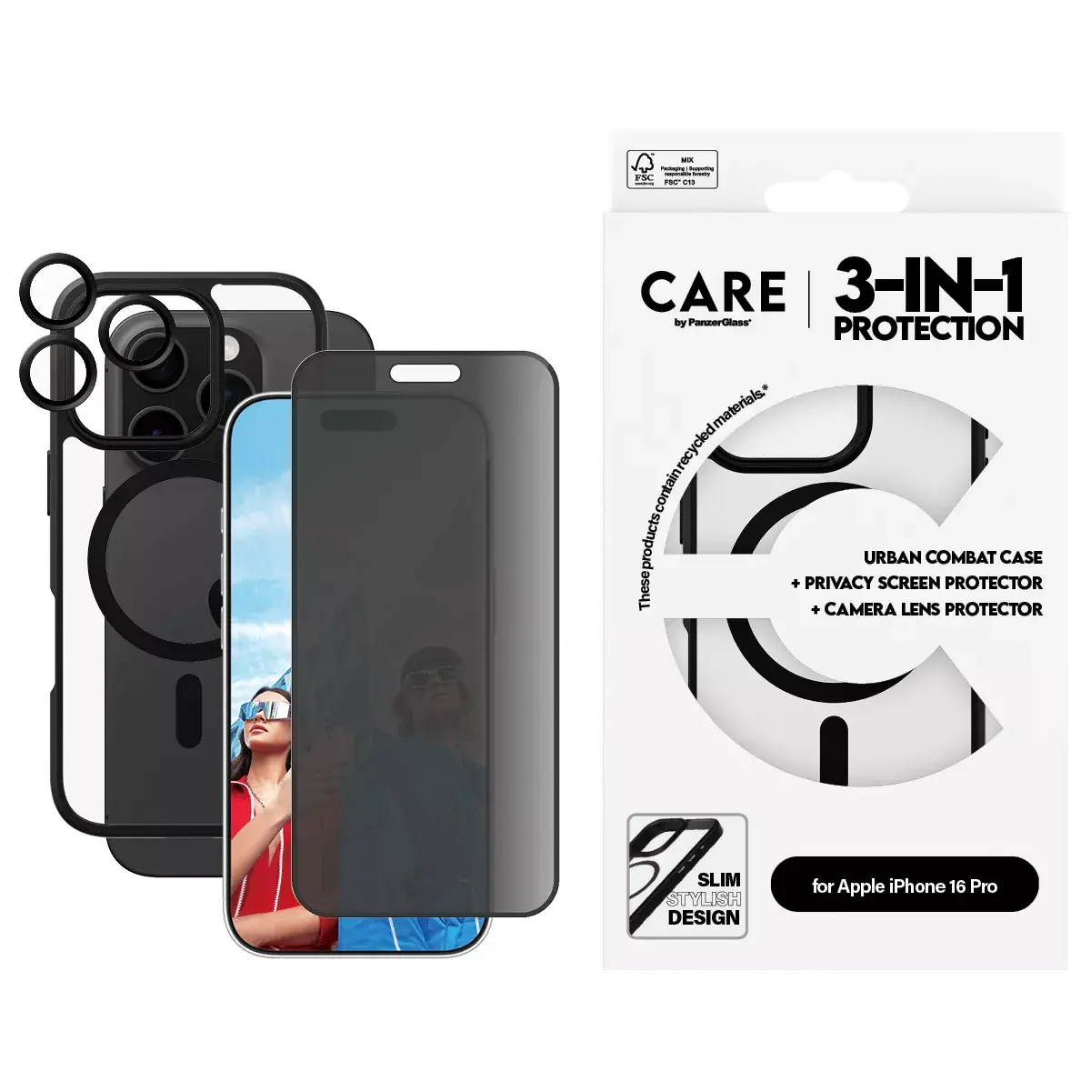 PanzerGlass CARE Flagship 3‑в‑1 Privacy для iPhone 16 Pro Photo 2