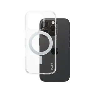 Прозрачный чехол-накладка PanzerGlass CARE с серебристой подставкой и MagSafe для Apple iPhone 16 Pro, термопластичный полиуретан