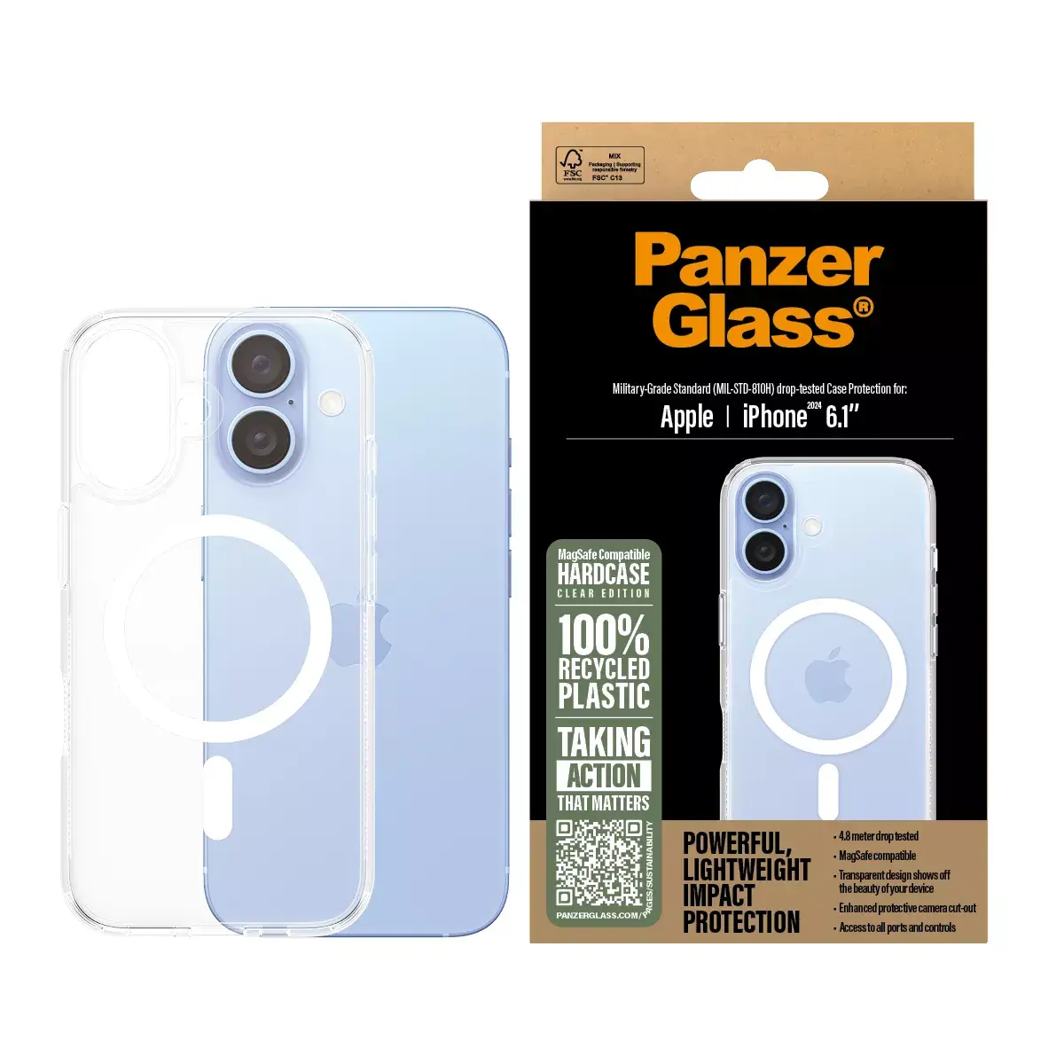 Чехол PanzerGlass HardCase Transparent с белым MagSafe для iPhone '24 6.1" Photo 2