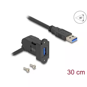DeLOCK USB 5 Gbps Type-A panel mount female 45° angled to Type-A male with 30 cm cable black