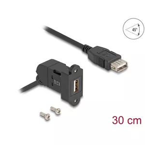 DeLOCK USB 2.0 Type-A panel mount female 45° angled to Type-A female with 30 cm cable black