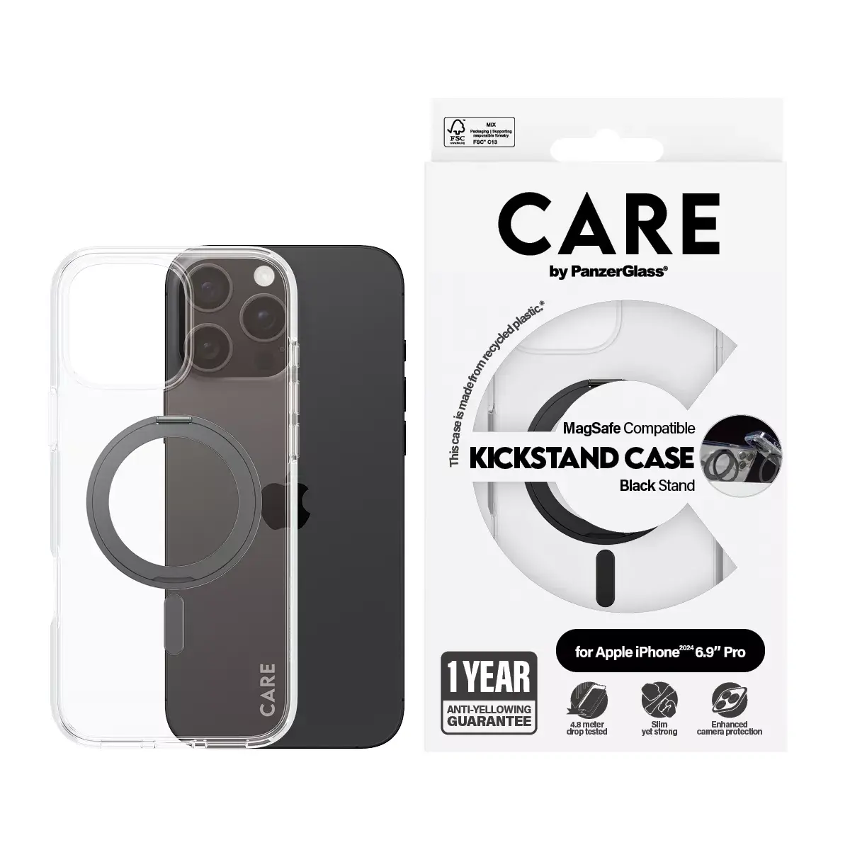 Vāks PanzerGlass CARE by Feature Case Transparent ar melnu statīvu un MagSafe Photo 2