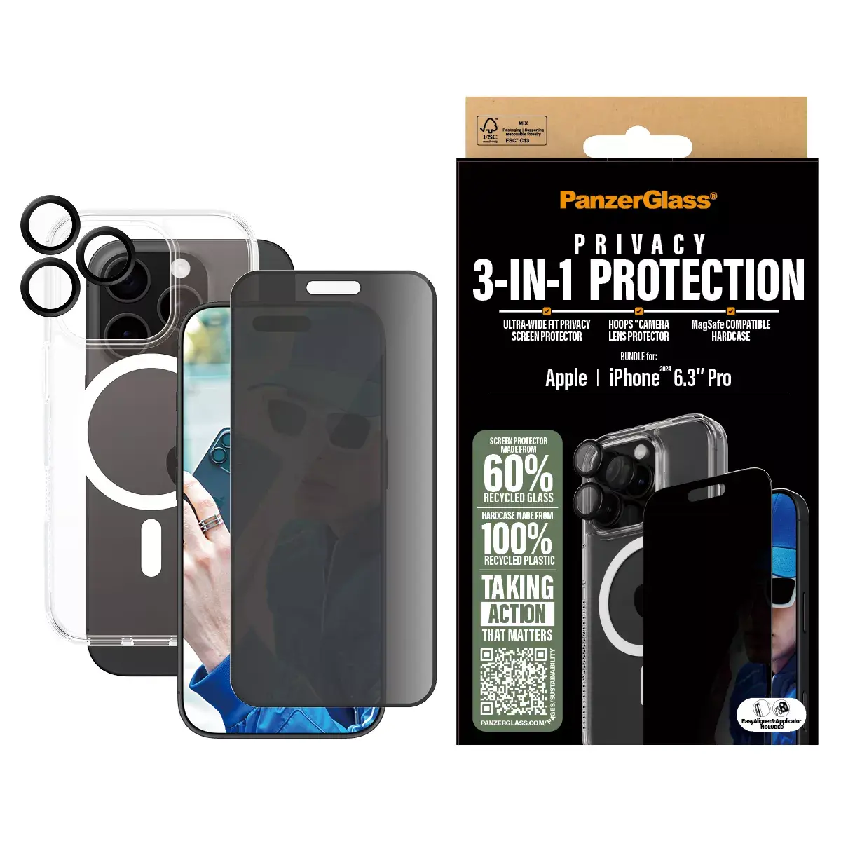 3-in-1 Privacy Protection Bundle PanzerGlass iPhone '24 6.3" Pro Photo 2