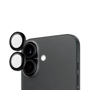 Защита объектива камеры PanzerGlass Hoops Black для Apple iPhone 16 и iPhone 16 Plus закаленное стекло и силикон сухая установка защита от царапин и ударов