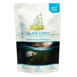Svaigs mitrs barība suņiem isegrim Adult Salmon ar foreli 410 g — pilnvērtīgs pieaugušiem suņiem