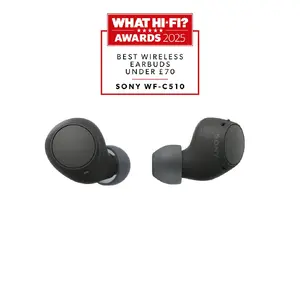 Austiņas Sony WF-C510 in-ear bezvadu TWS, Bluetooth 5.3, IPX4, 6 mm skaļruņi, līdz 22 h ar kastīti — melnas