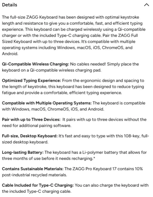 Zagg Pro 17 Bluetooth full-size keyboard Photo 5