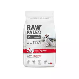 Sausais barība kucēniem VETEXPERT RAW PALEO Ultra Mini Puppy Beef — bez graudiem, 8 kg, 30.5% olbaltumvielu, 16.5% tauku maziem šķirnēm