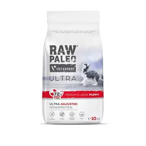Сухой корм для щенков VETEXPERT RAW PALEO Ultra Medium & Large Beef 10 кг — монопротеин, белок 30,5%, жир 16,5%