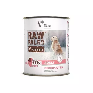 Mitrā barība suņiem VETEXPERT RAW PALEO Adult Monoprotein Pork 800 g kannā, bez graudiem, bez glutēna un sojas