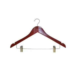 Wooden hanger with clips BESK 9081662, dark brown, clothes and skirt pant clips