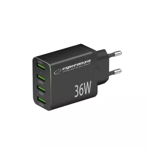 Mains charger ESPERANZA EZC107K 36W Black — 4× USB-A, Quick Charge 3.0, 100–240V input