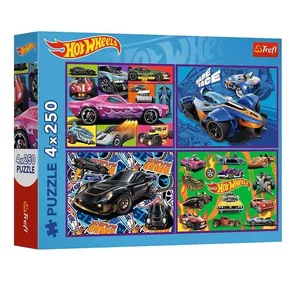 Пазл 4x250 элементов TREFL — Hot Wheels гоночные автомобили, 4 пазла по 250 шт.