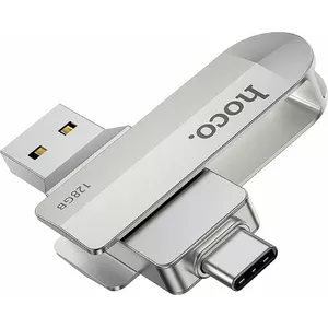 USB zibatmiņa HOCO UD10 Wide 128 GB, USB-A/USB-C saderība, kompakts metāla korpuss