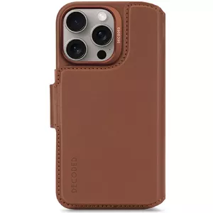 Decoded leather detachable wallet phone case for iPhone 16 Pro — brown, genuine leather, microfibre, 6.3" screen, 3 card pockets
