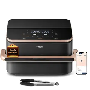 Gaisa fritiere Cosori Dual Blaze Twinfry Chef Edition — dubulta 10 L, 2800 W, touch LED, tumši pelēka/rozā zelts
