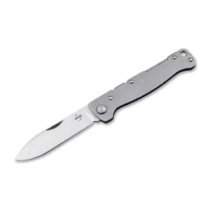 Böker Plus Atlas Backlock Droppoint Knife with Drop Point Blade and Stainless Steel Handle