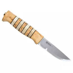 Fixed-blade knife HELLE Arv #14 — traditional Norwegian hunting and outdoor knife, carbon/steel blade, leather sheath