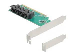 DELOCK PCIe x16 bifurcation card to 4× internal SFF-8643 NVMe, low-profile