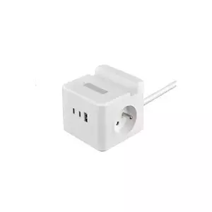 Viking YC23H Strāvas Adapteris Balts ar 2xAC, 1xUSB-A, 2xUSB-C Pieslēgvietām, Telefona Turētāju, LED Gaismu un 1.4m Kabeli