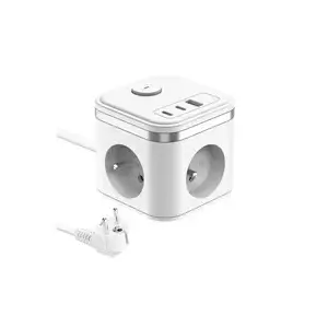 Power strip Viking YC33, 3×230V sockets, 1×USB‑A, 2×USB‑C, ON/OFF button, 1.4 m cord, white