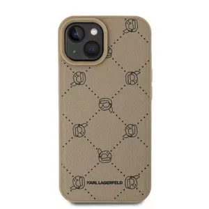 Phone case Karl Lagerfeld MagSafe PU with Karl Heads pattern for iPhone 15, beige