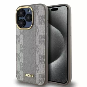 Phone case DKNY DKHMP15XPCPVSLE for iPhone 15 Pro Max 6.7" beige leather checkered pattern MagSafe