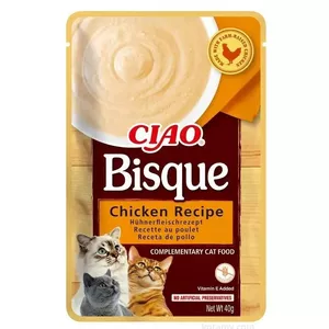 Wet cat treat INABA Ciao Bisque Chicken Soup 40 g pouch — meaty liquid treat, 86% moisture, 8% protein