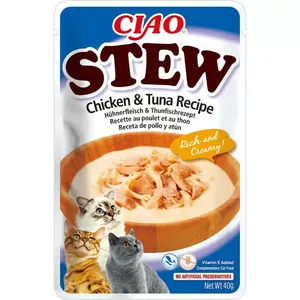 Влажное лакомство для кошек INABA Ciao Stew Chicken & Tuna 40 г, мясное, с 86,5% влажности