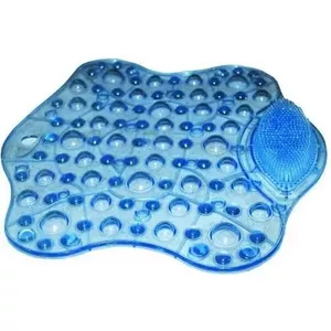 Bath mat Aston 550802, rectangular soft-texture non-slip mat, blue, 380×370 mm, suction-cup mounting