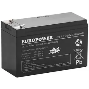 Aizvērts AGM uzlādējamais akumulators Europower EPL 12V 7.2Ah T1 priekš UPS un rezerves barošanas