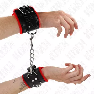 Наручники KINK С меховой подкладкой Красные и черные Регулируемые 17-29 см x 6 см