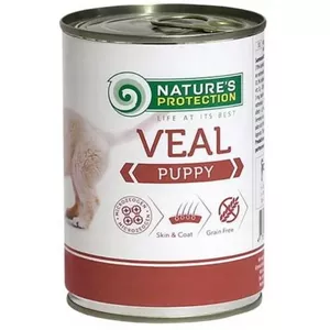 Консервы для щенков nature’s protection Телятина 400 г — полноценный влажный корм, без зерна, 75% влаги, белок 10,4%