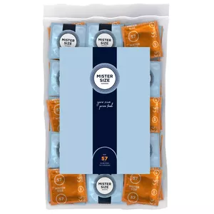 Condoms mister size pack of 100 — nominal width 57 mm, thin transparent latex, lubricated, teat-ended, vegan