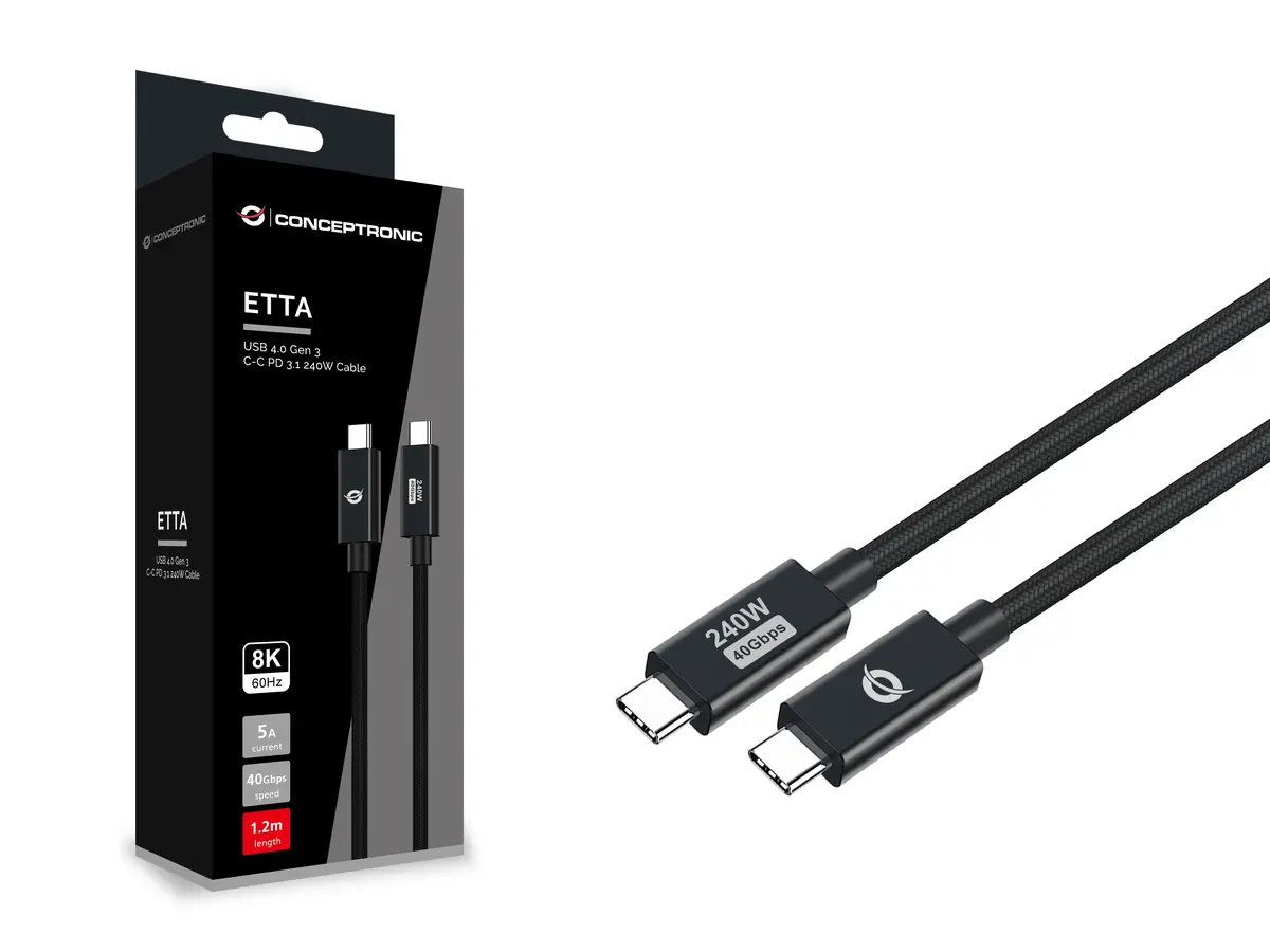 Кабель Conceptronic ETTA04B12 USB 4.0 Type-C 240W 40Gbps Photo 3