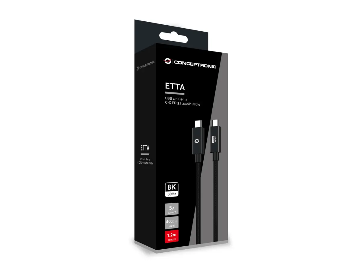 Кабель Conceptronic ETTA04B12 USB 4.0 Type-C 240W 40Gbps Photo 4