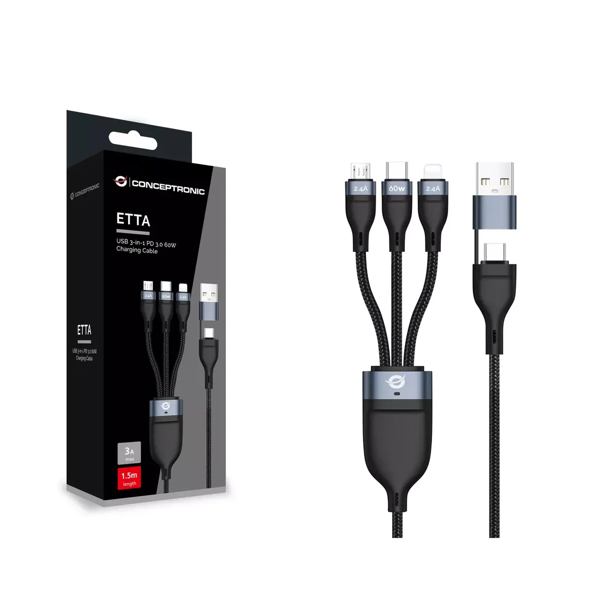 USB 3-in-1 uzlādes kabelis ETTA05B15 Photo 2