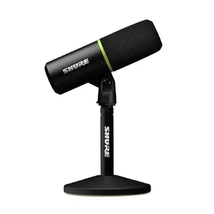 Настольный микрофон Shure MV6 — динамический USB/3.5 мм, кардиоидный, 50–15000 Гц, Real-time Denoiser, USB‑C, с настольным держателем (169×127×295 мм)