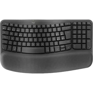 Keyboard Logitech Wave Keys for Business — Full-size curved wireless, RF + Bluetooth, QWERTZ Swiss, Graphite, 99 keys, wrist rest