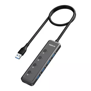 HUB 5in1 MOKiN USB-A3.0 uz 4xUSB-A + 1xUSB-C DC (melns)