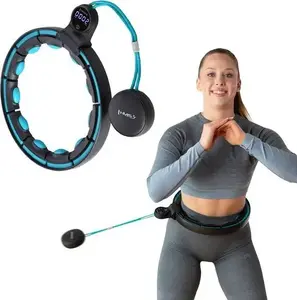 Обруч Hula Hoop HMS HHM17 чёрно‑бирюзовый с магнитами и утяжелителем — фитнес‑обруч
