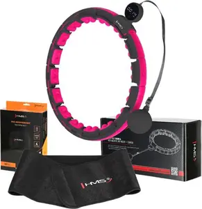 HMS Magnetic Hula Hoop Set HHM16 with HMS Counter and Slimming Belt BR163, Black/Pink
