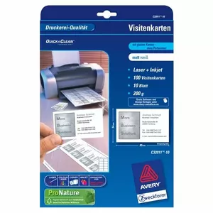 Business cards Avery Zweckform Quick & Clean 85 x 54 mm, paper 200 g/m², 10 sheets (100 cards)