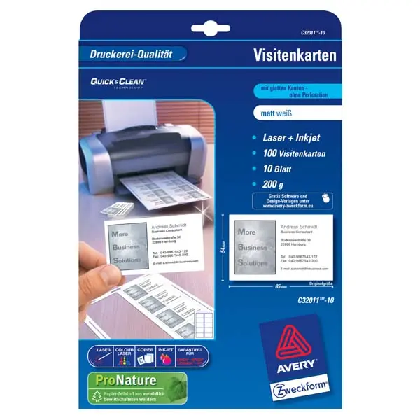 Avery Zweckform Quick & Clean визитки 85x54 мм Photo 2